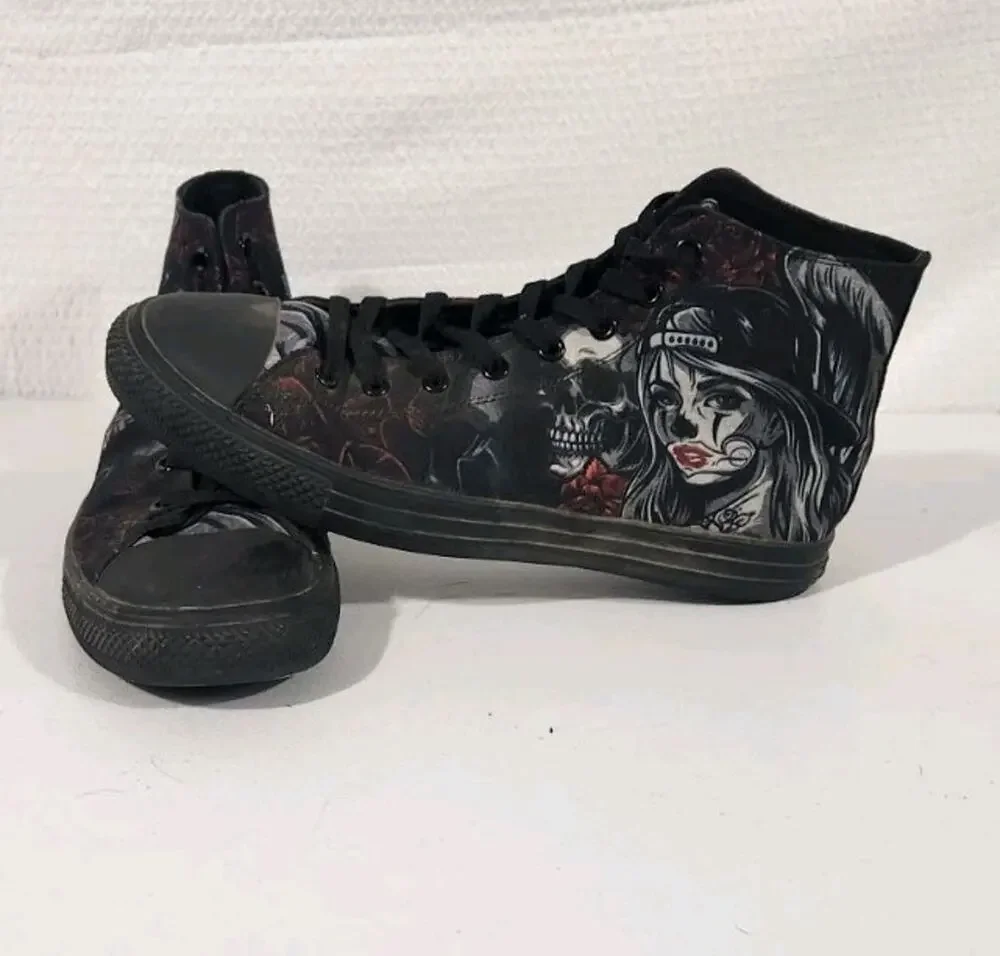 Raad Shop Shoes High Top Sneakers Men 12 Black Tattoo Girl Skull Roses